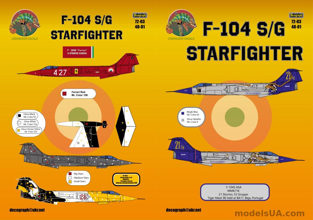 Details about   Chameleon 7203 Italian Air Force F-104S & RF-104G Starfighter decal 1/72 