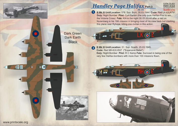 Print Scale Decals 1//72 HANDLEY PAGE HALIFAX British Medium Bomber Part 1