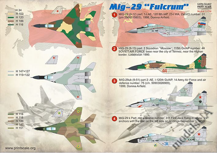 Print Scale Decals 1/72 MIKOYAN MiG-29 FULCRUM Russian Jet Fighter