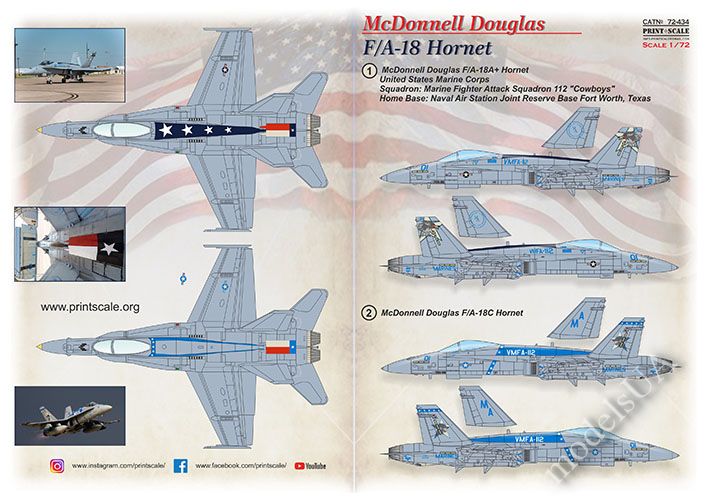 Print Scale Decals 1/72 MCDONNELL DOUGLAS F-18 HORNET U.S Navy Fighter Part 1 