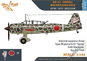 Mitsubishi Ki-51 Sonia (2 in box) reconnaissance 1:144 Clearpropmodels 144002