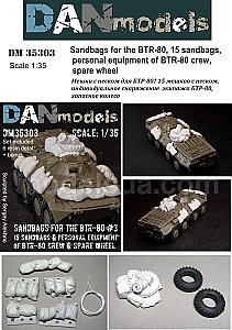 Sandbags (15 pieces), BTR-80 crew's personal equipment resin set, rubber spare wheels 1:35 DANmodel 35303