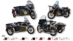 Dnipro MV-650 MT-10 KMZ military motorcycle with side car 1:35 AIM 35004