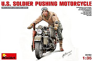 U.S.Soldier Pushing WLA Harley Motorcycle  1/35 MiniArt 35182