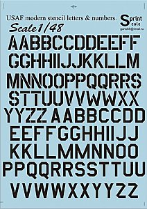 Print Scale 1/32 USAF Modern Stencil Letters & Numbers in Black # 32003 