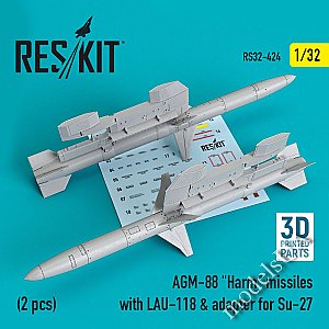 AGM-88 "Harm" missiles with LAU-118 & adapter for Su-27 (2 pcs) 1/32 ResKit RS32-0424