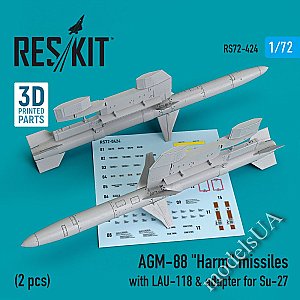 AGM-88 "Harm" missiles with LAU-118 & adapter for Su-27 (2 pcs) 1/72 ResKit RS72-0424